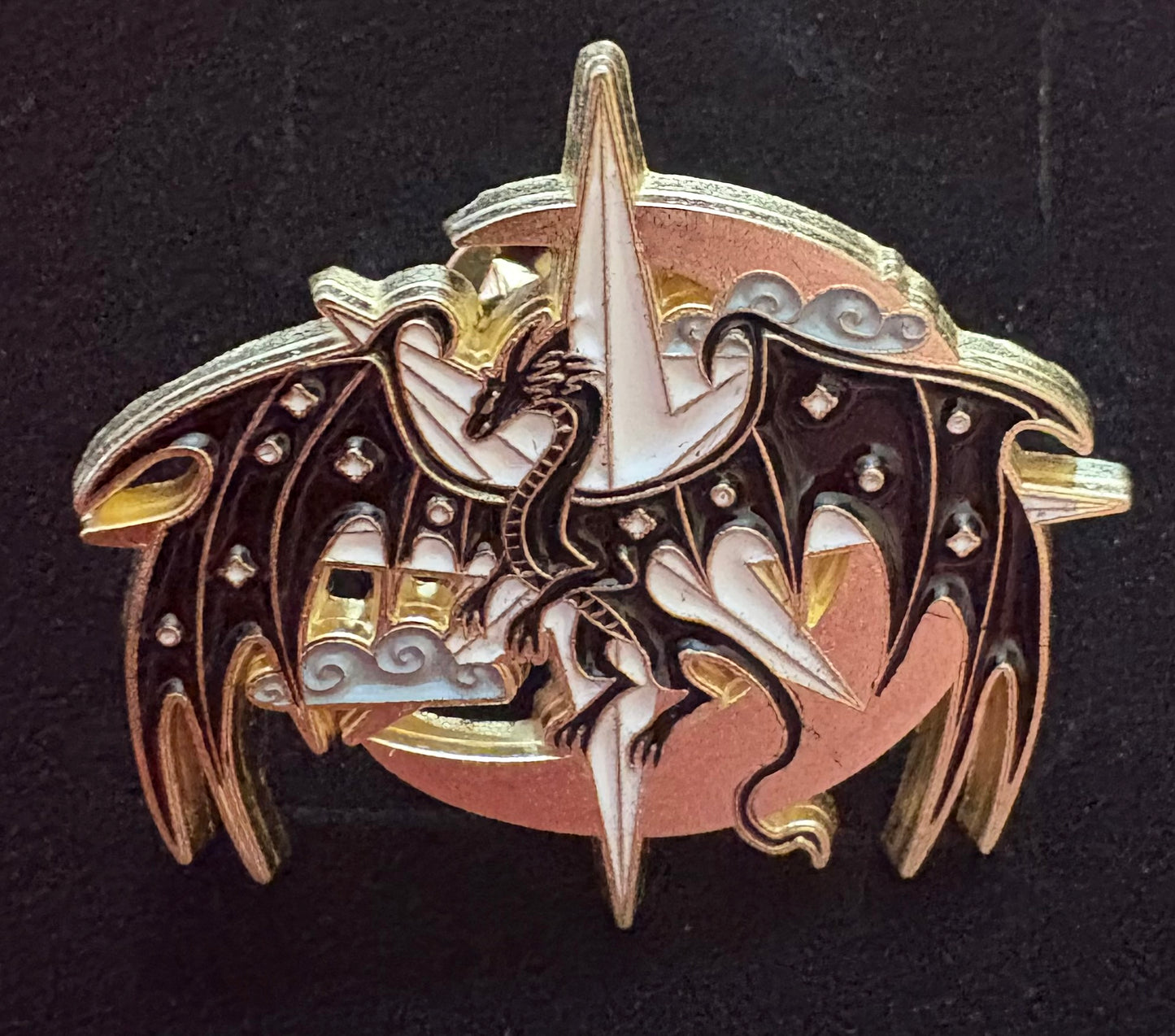 Dragon - pin badge ( flying black dragon)