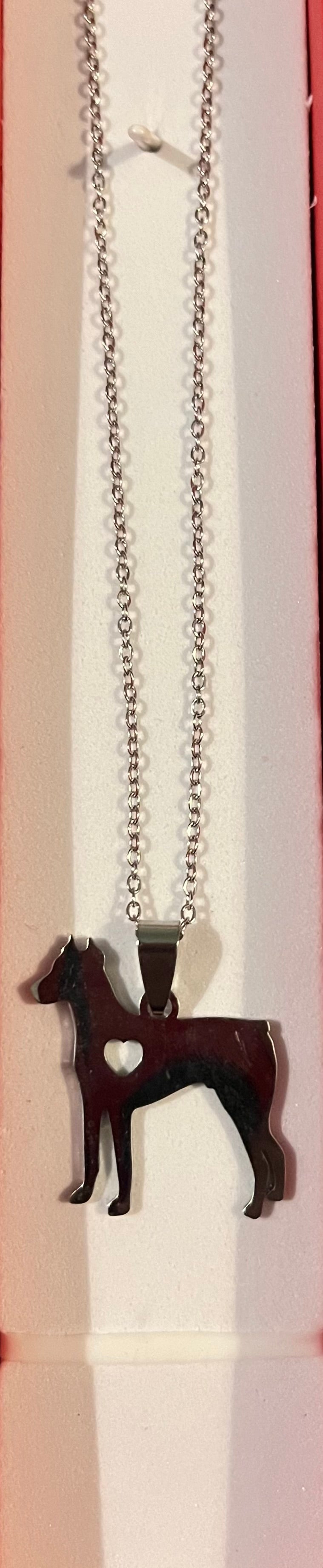 Necklace - Dog & heart doberman/Rottweiler style silhouette