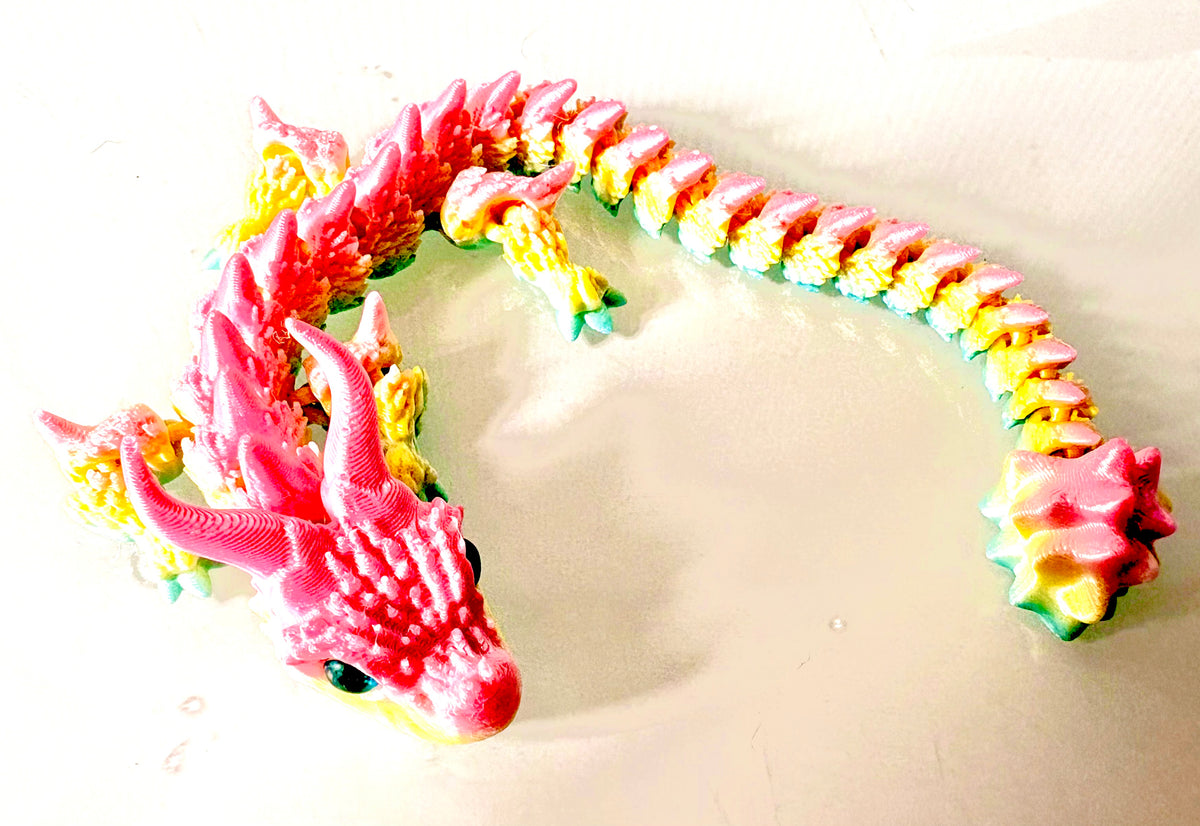 3D printed Dragon - pink/ yellow/mint