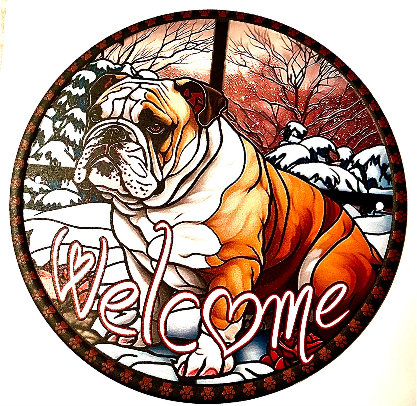 Dog tinplate round sign - Bulldog
