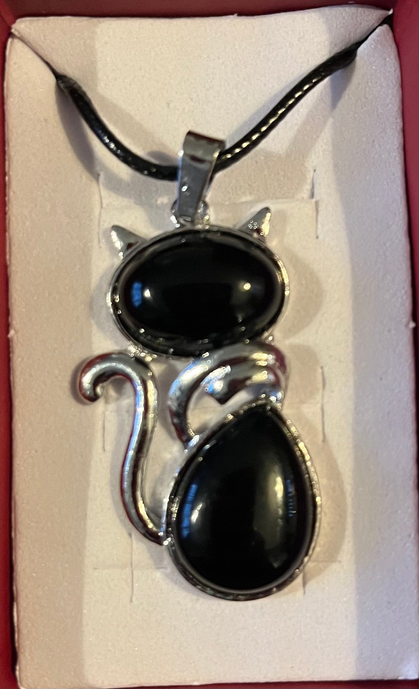 Cat - black obsidian style necklace