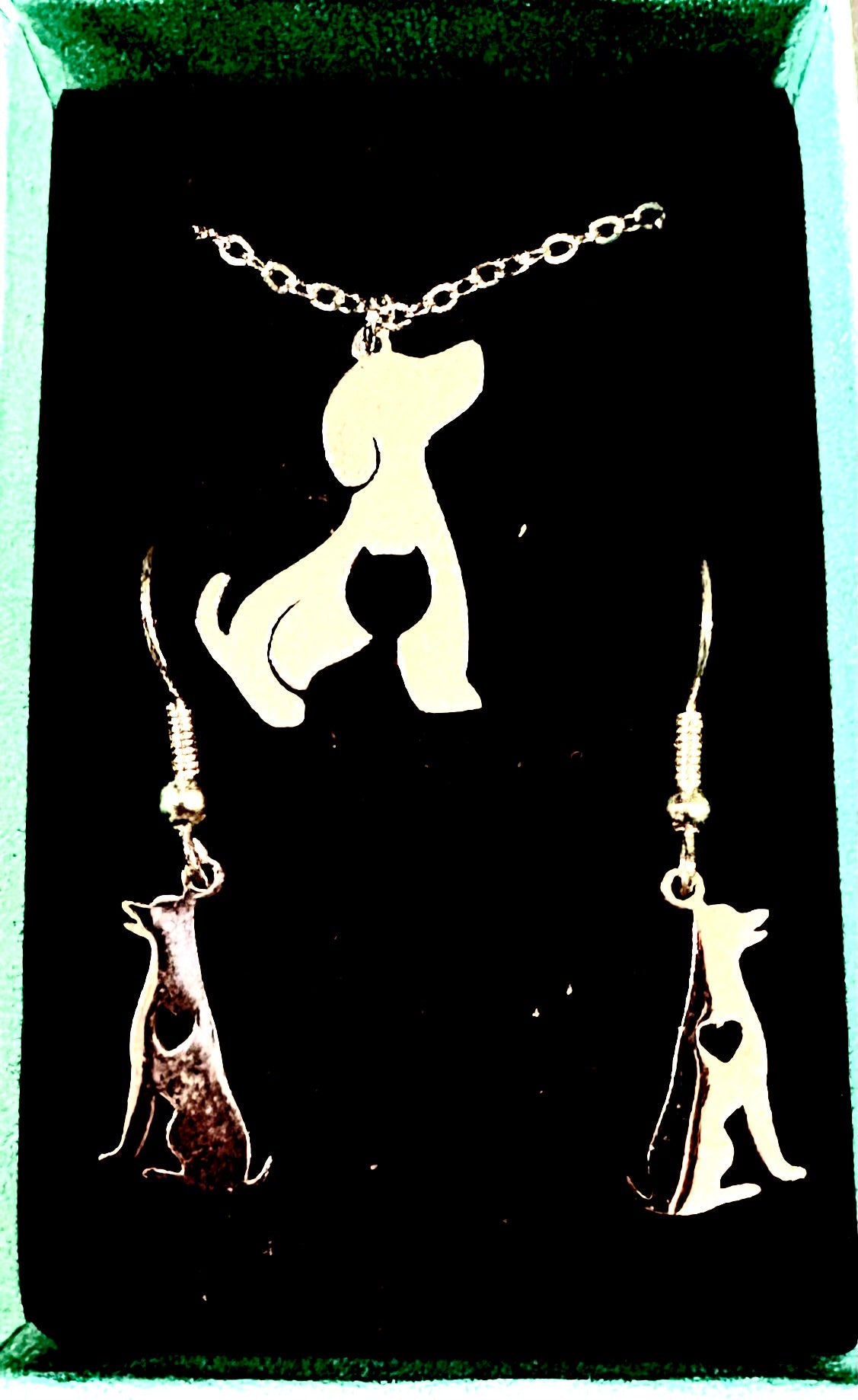 Dog - silhouette 2pc jewellery set - dog/ cat with dog earrings/ heart