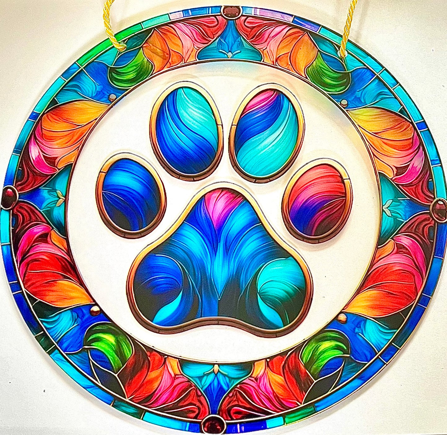 Dog suncatcher - paw print (rainbow)