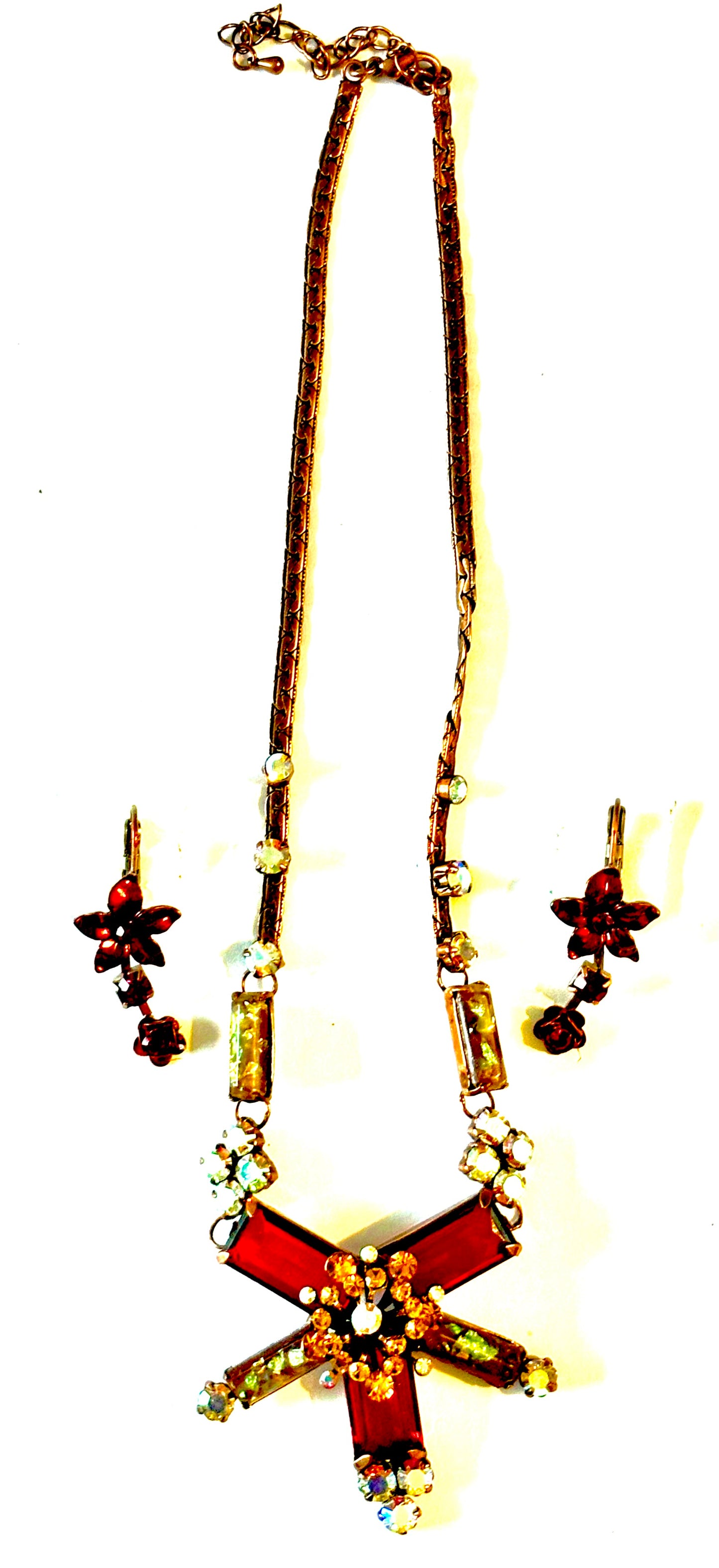 2pc jewellery set - copper coloured chain costume jewellery. Necklace & earings style 29