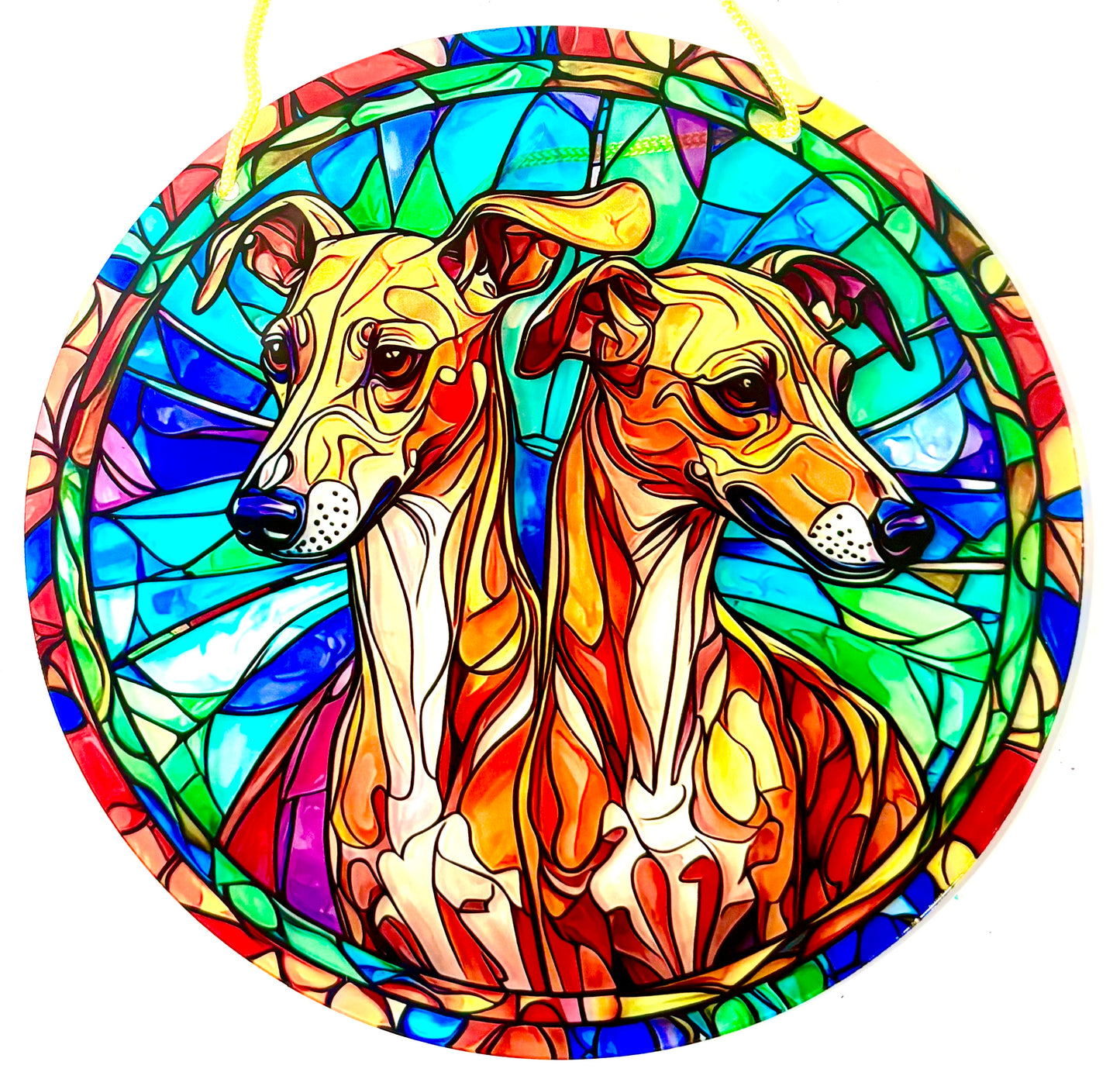 Dog Suncatcher - greyhound/ whippet tan pair