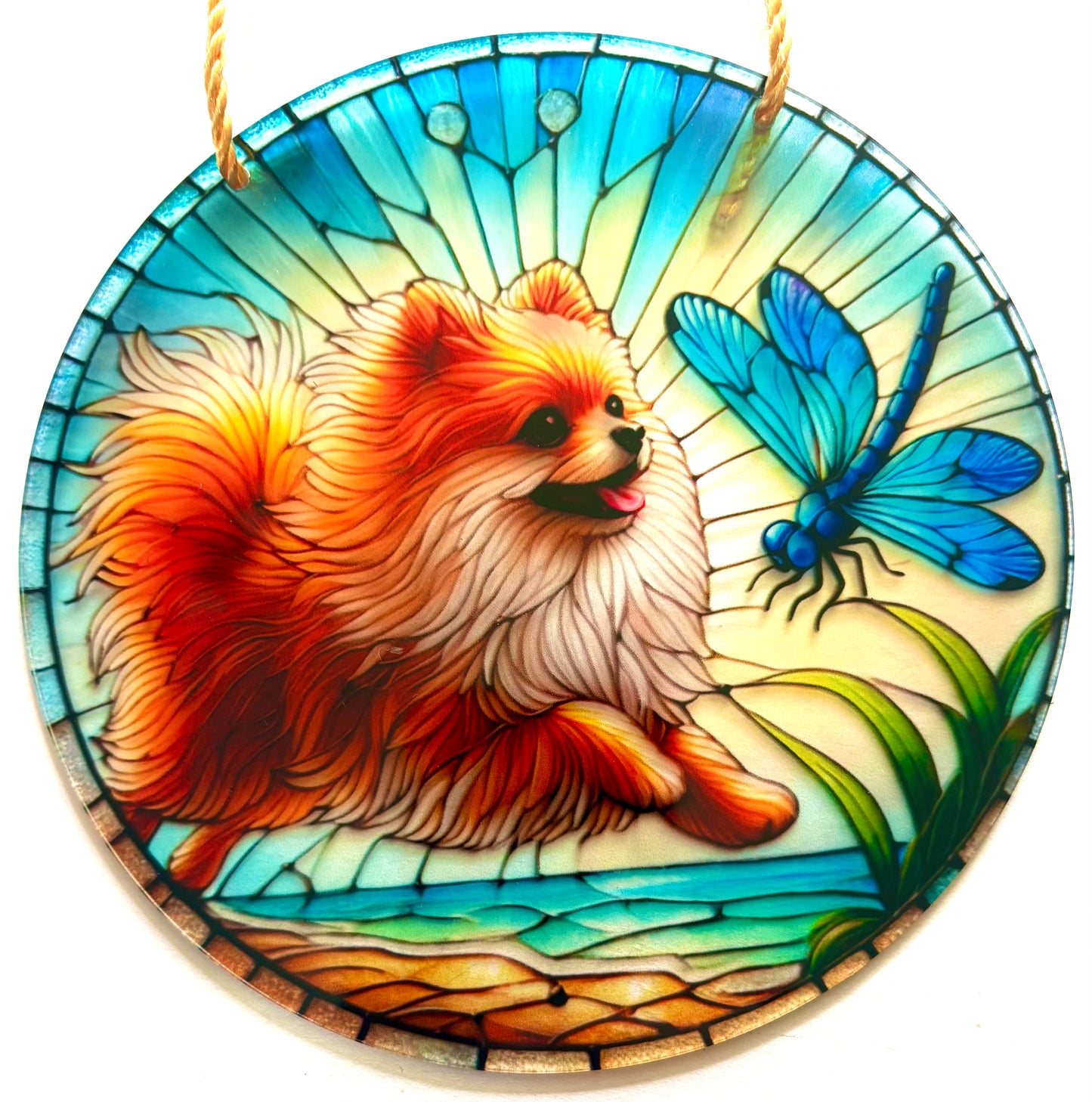Dog - suncatcher. Pomeranian beige / white