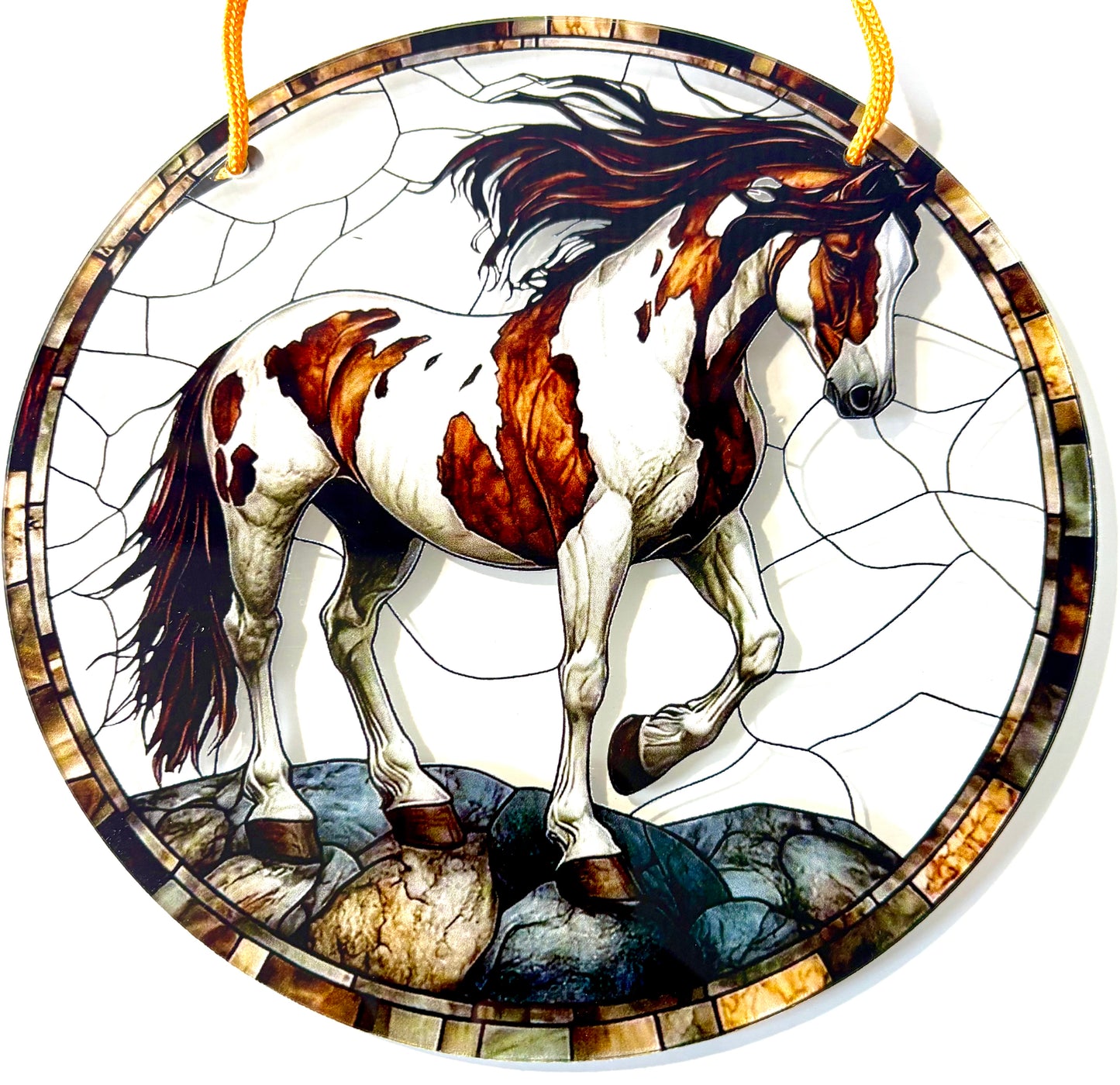 Horse - 8" Suncatcher- pyebald on stones