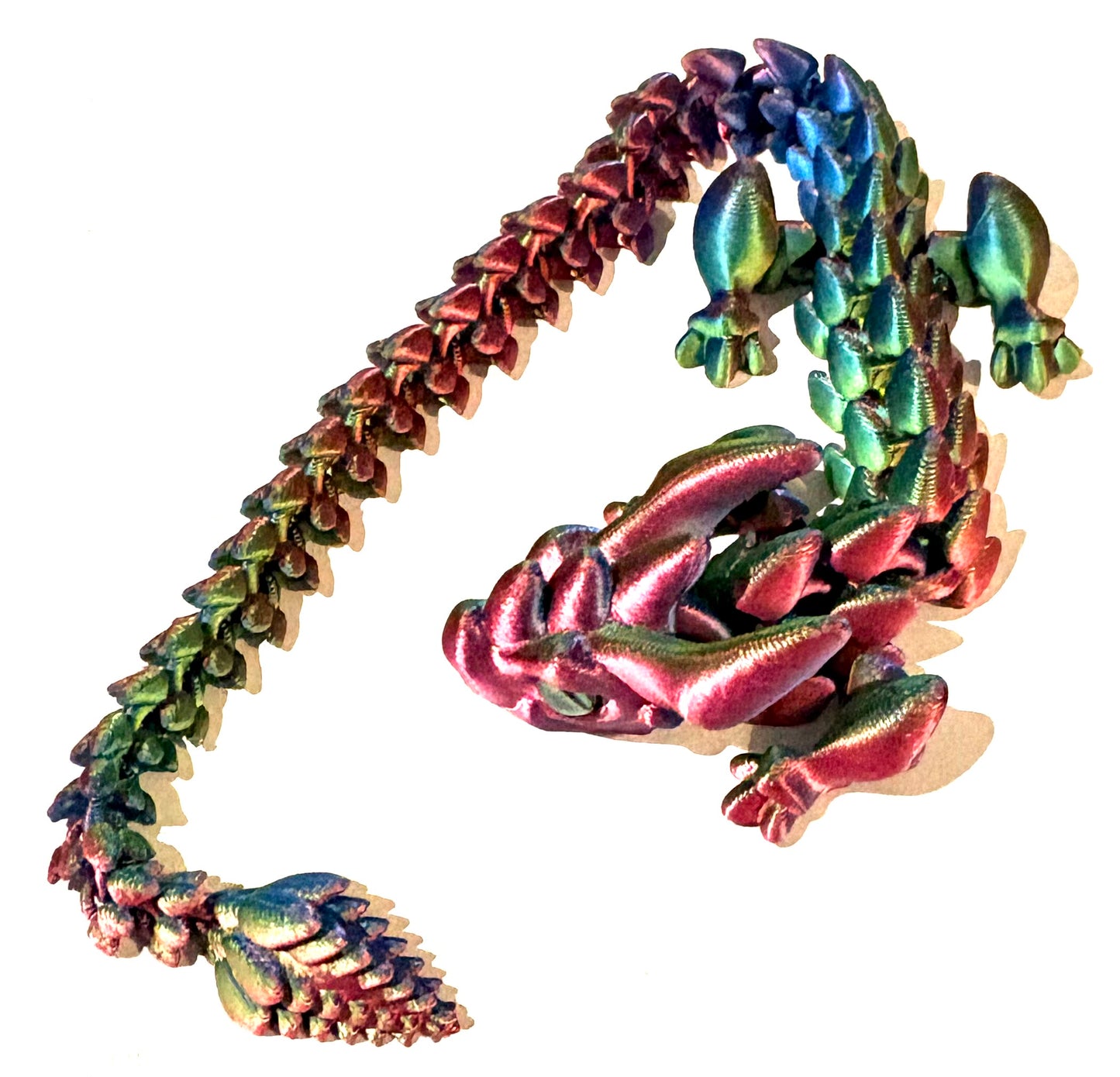 3D printed horned Dragon - metallic purple/ blue/ green coloured