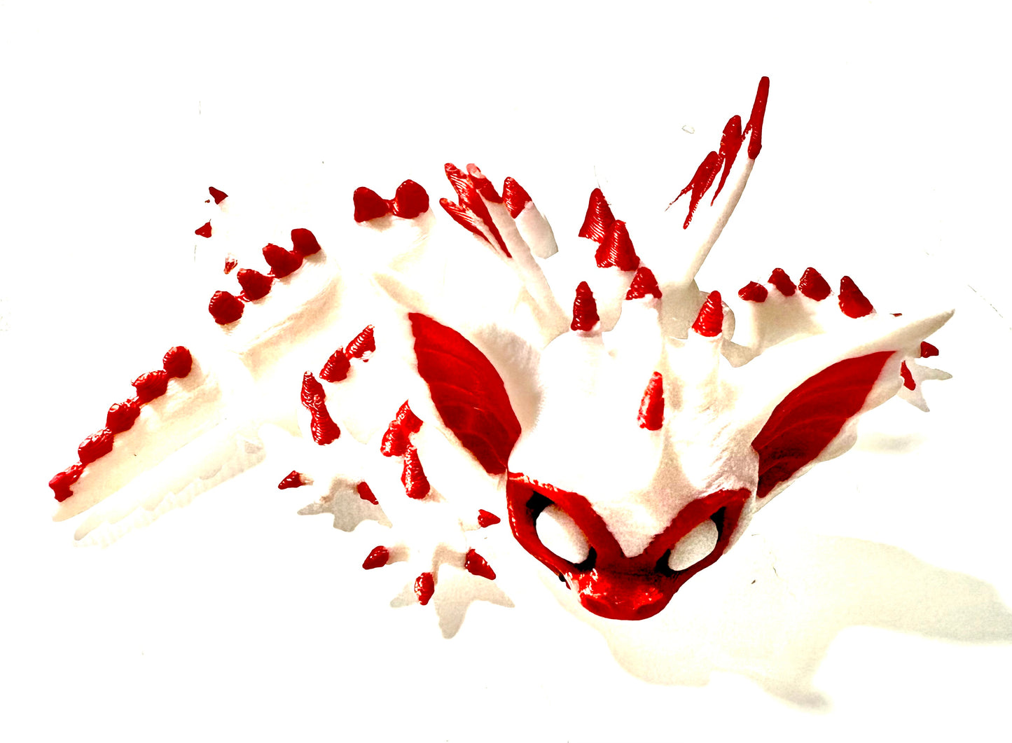 3D Printed spiky Dragon - Red/ white (albino style)