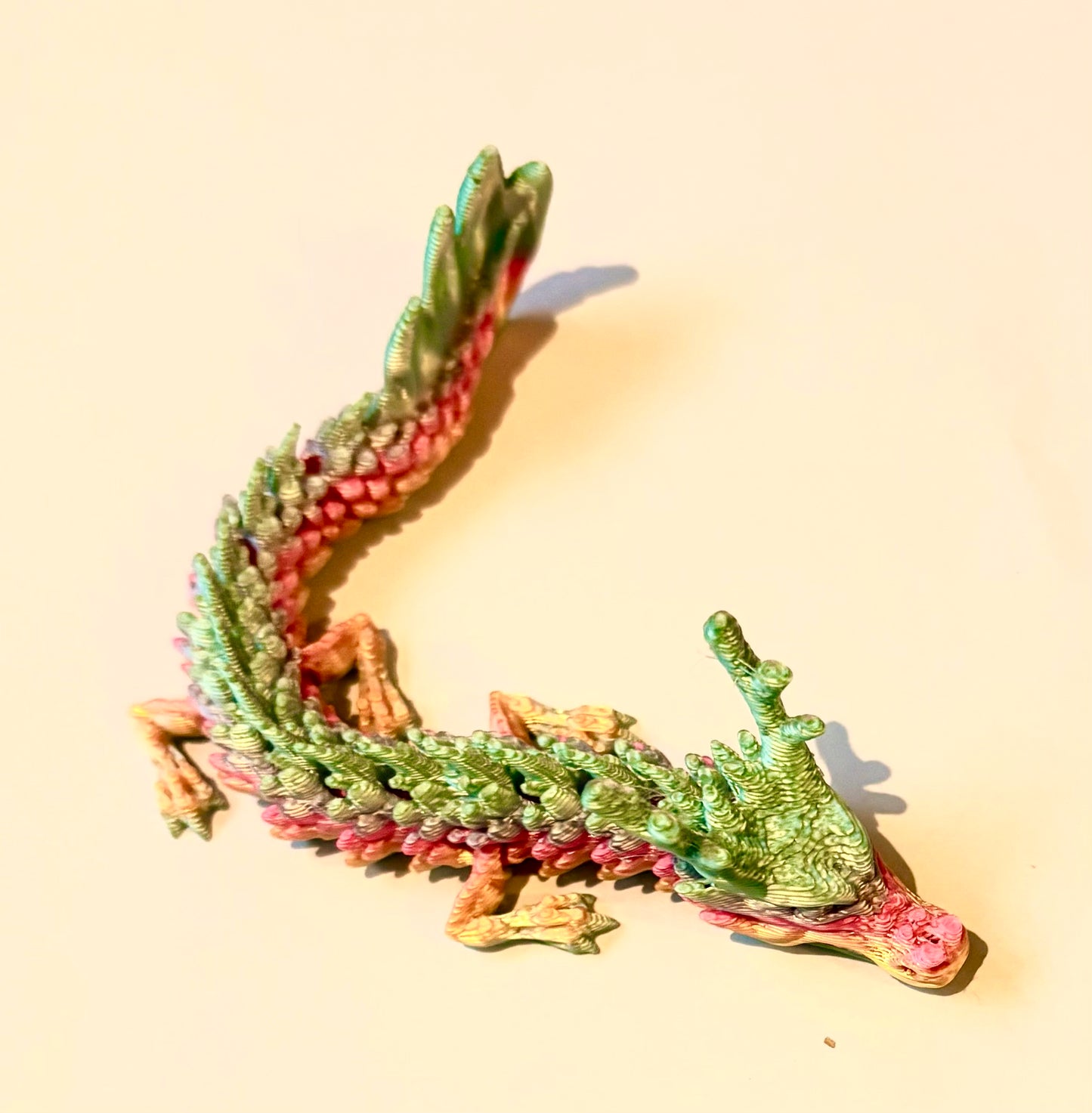 3D printed small Dragon - pastel mint, pink, lemon coloured