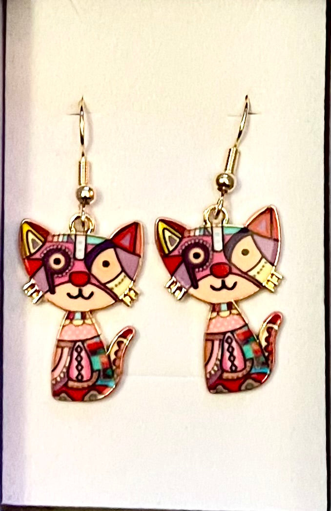 Earrings - Cartoon Cat pink