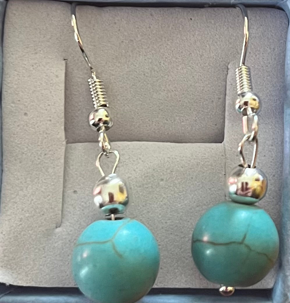 Earrings - blue howlite droplet style