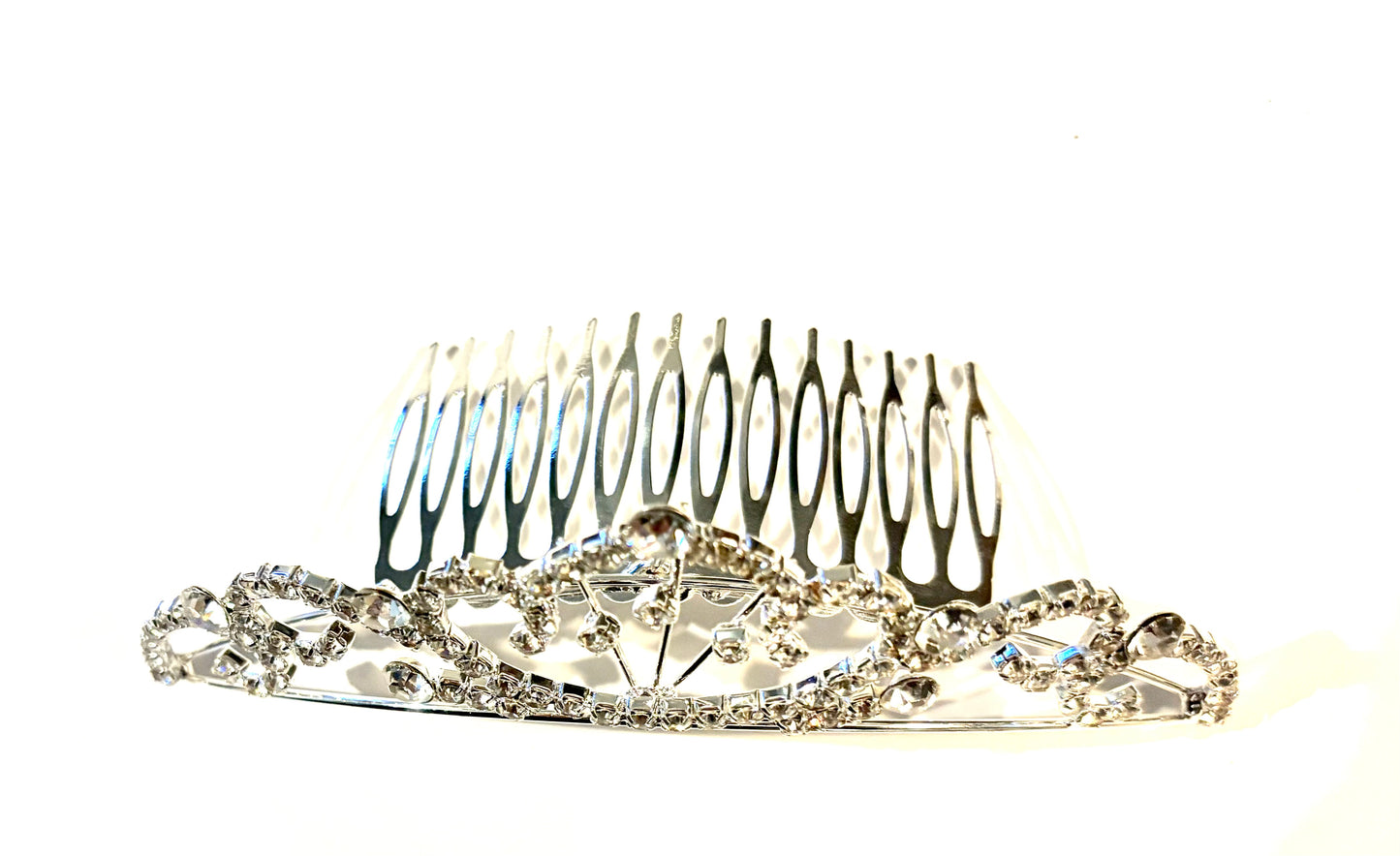 Tiara - white metal/ imitation diamonte rhinestones. Comb style. Style 46