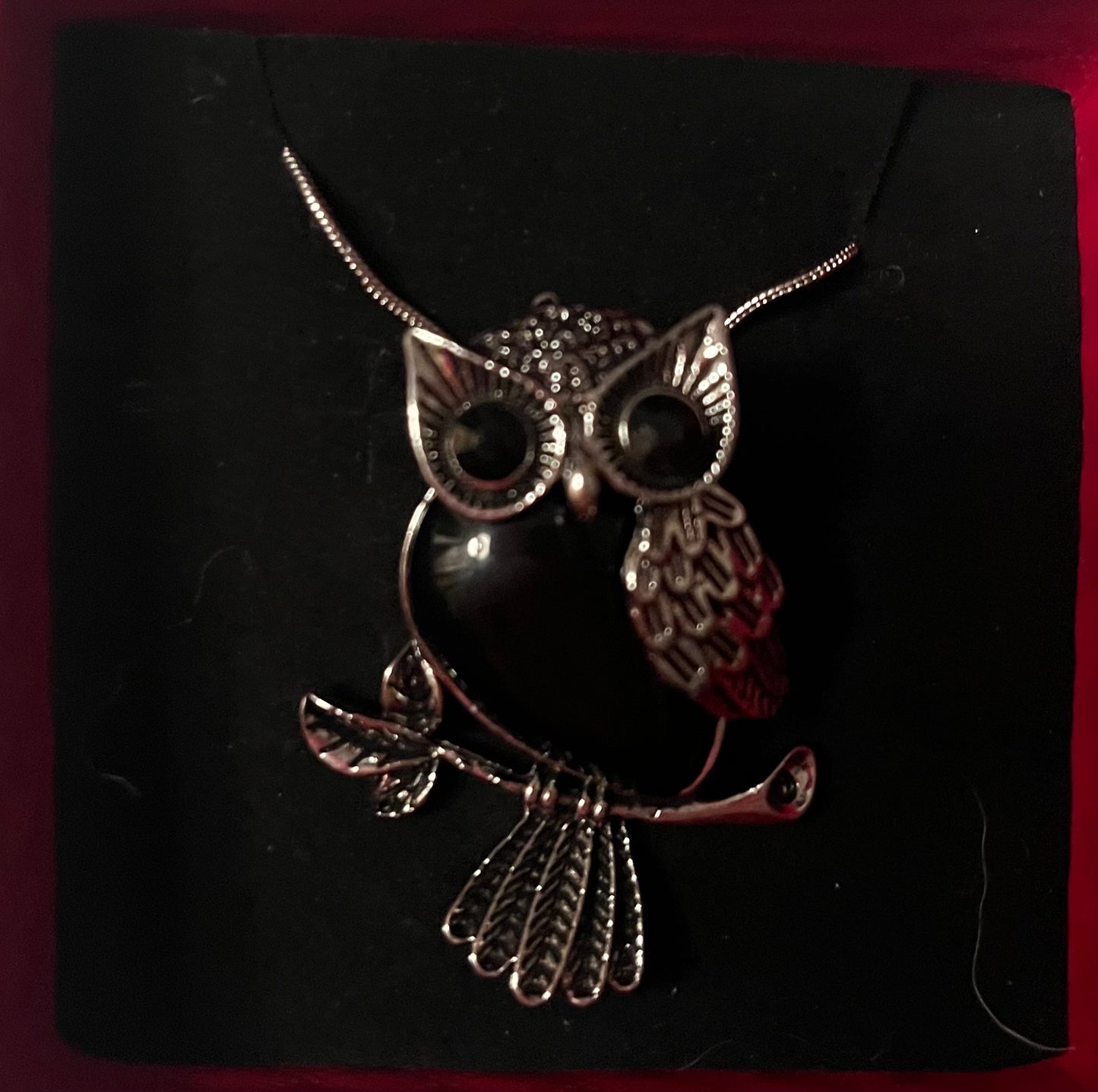 Owl - black obsidian necklace