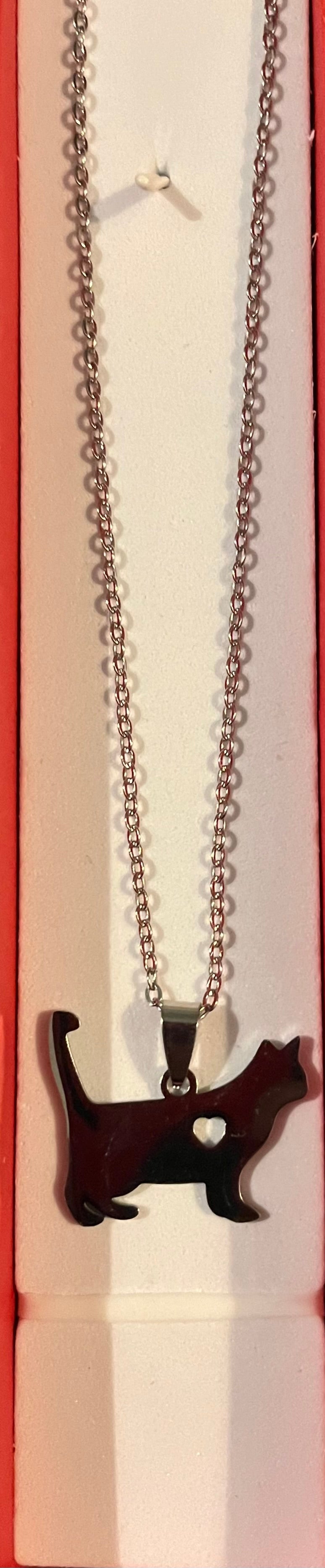 Necklace - Cat & heart silhouette