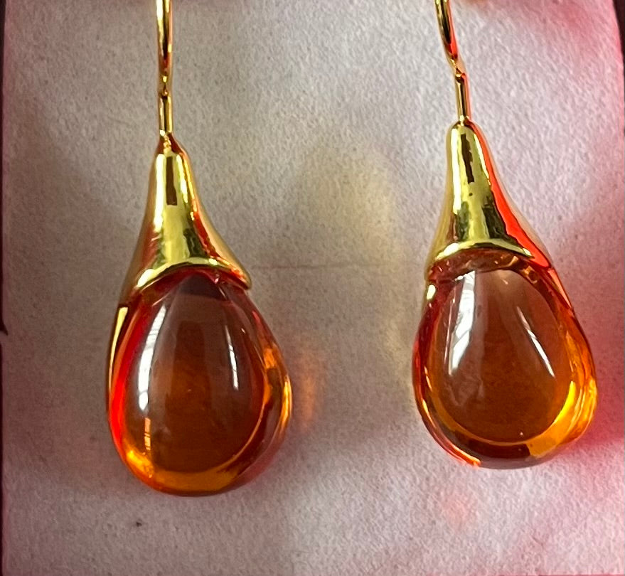 Earrings - droplet style & amber coloured