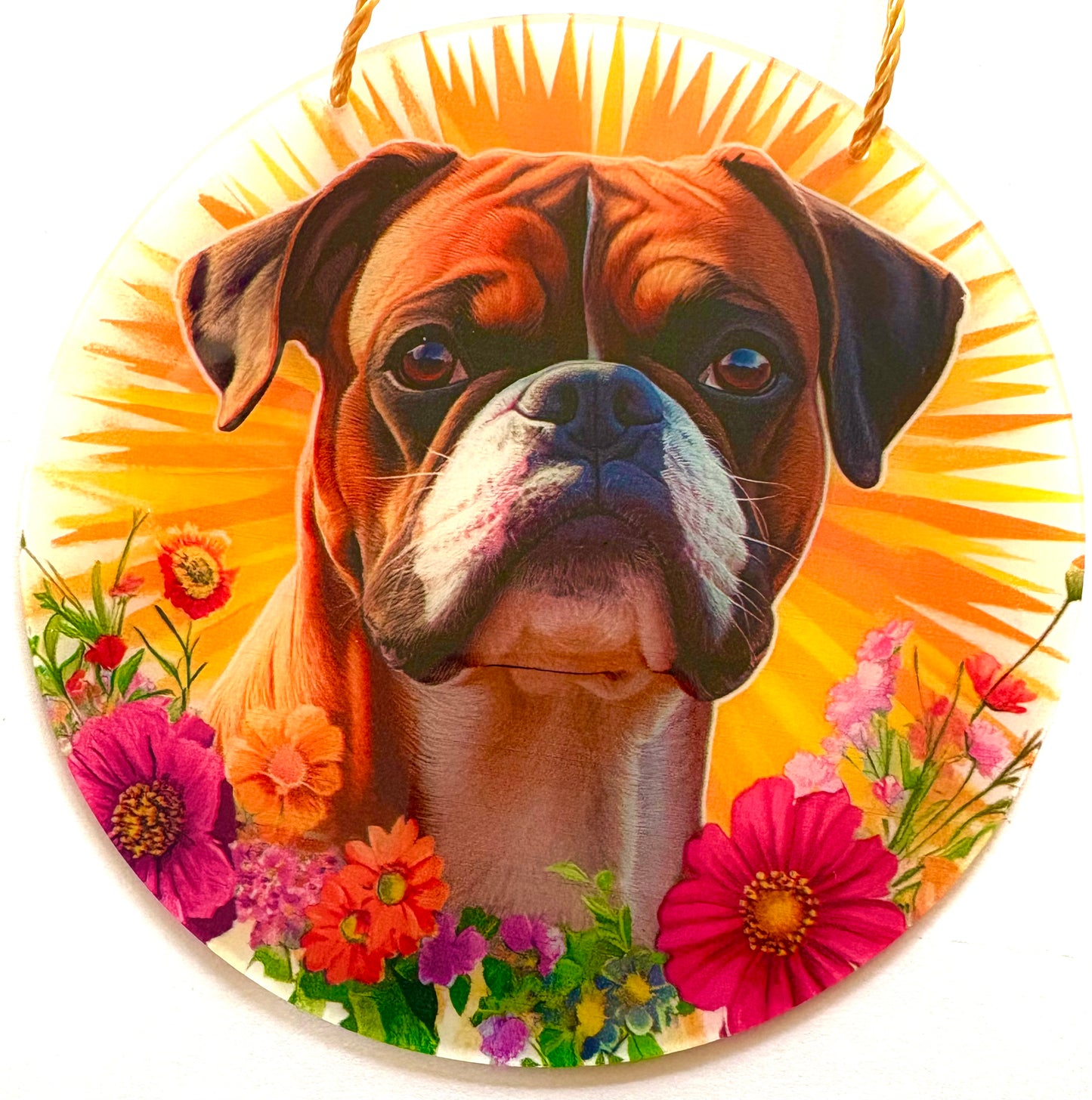 Dog - suncatcher. Boxer brown/white
