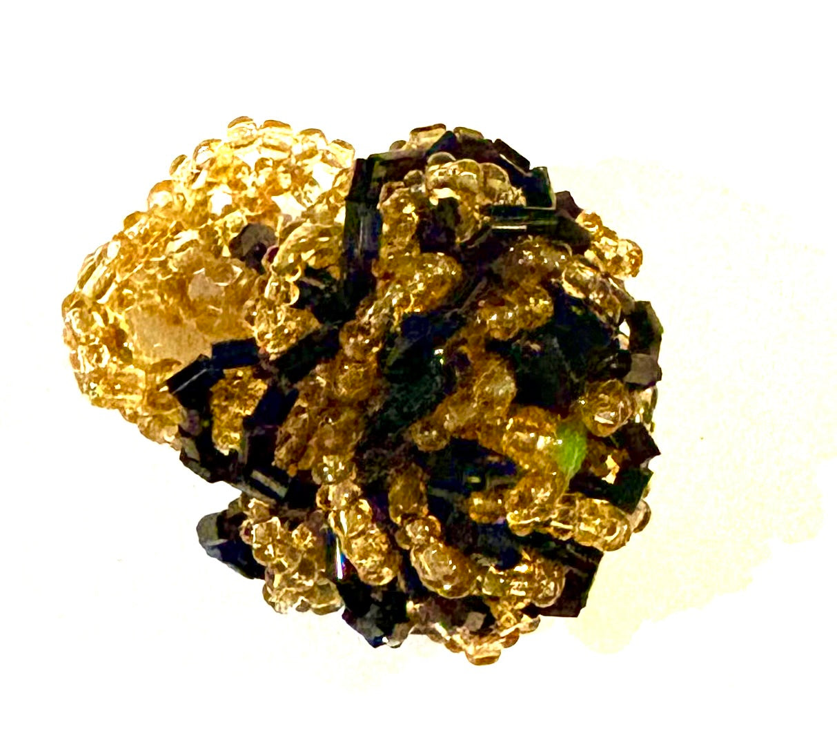 Micro bead flower ring - yellow/black