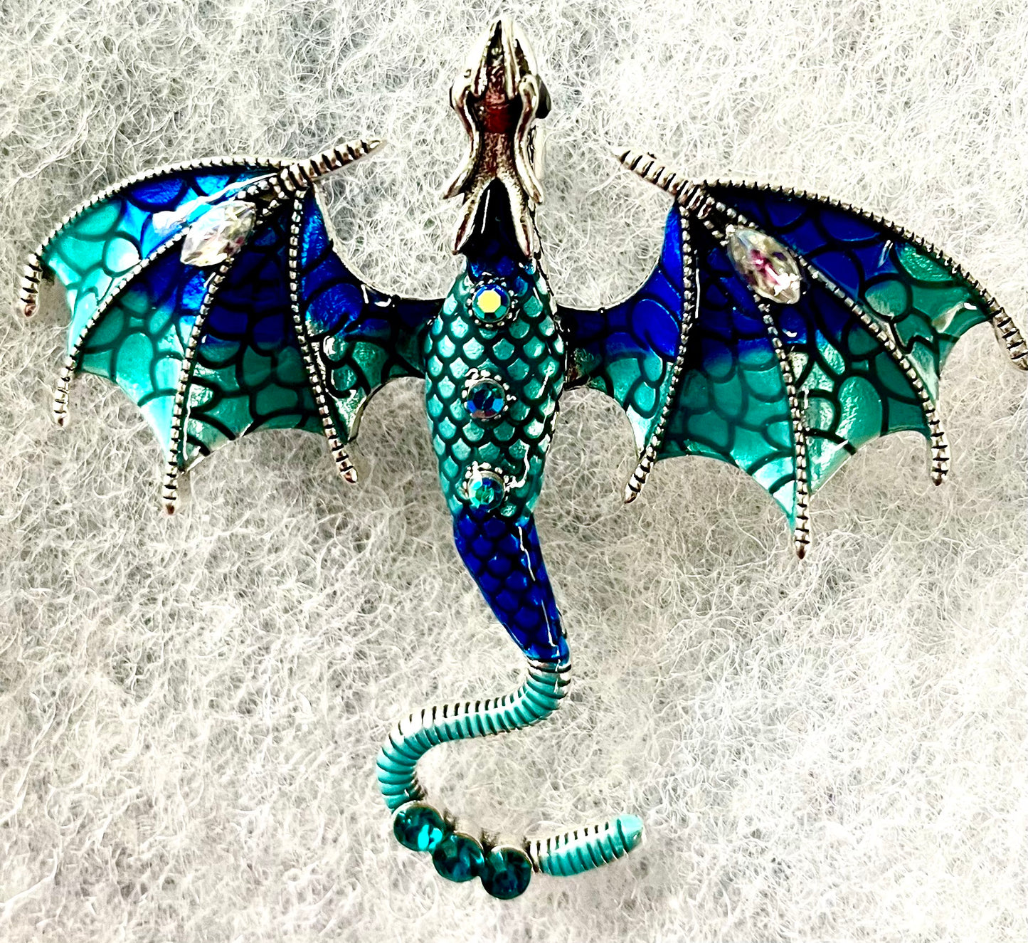 Dragon brooch - teal/ blue