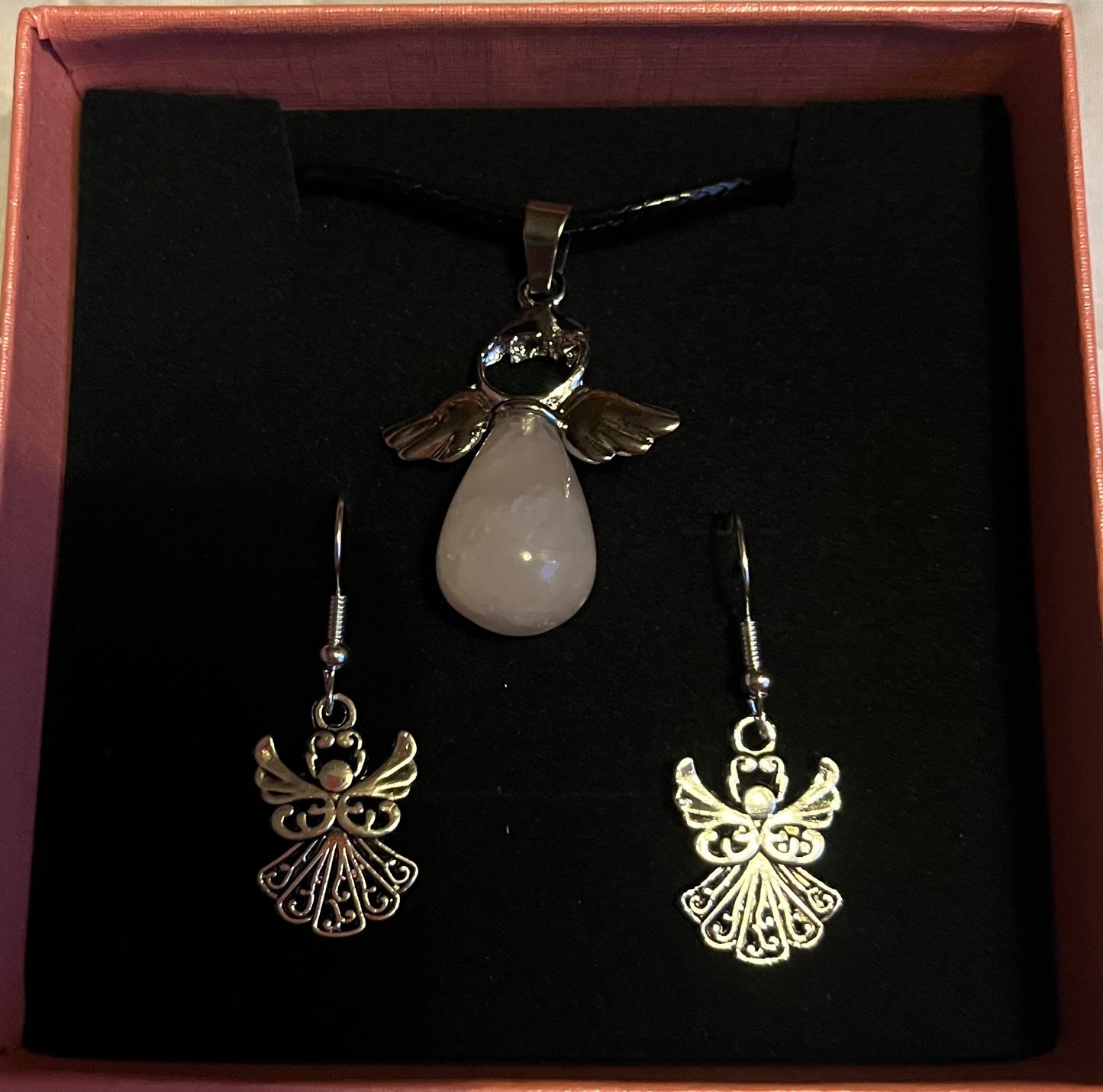 Angel rose quartz 2pc jewellery gift set