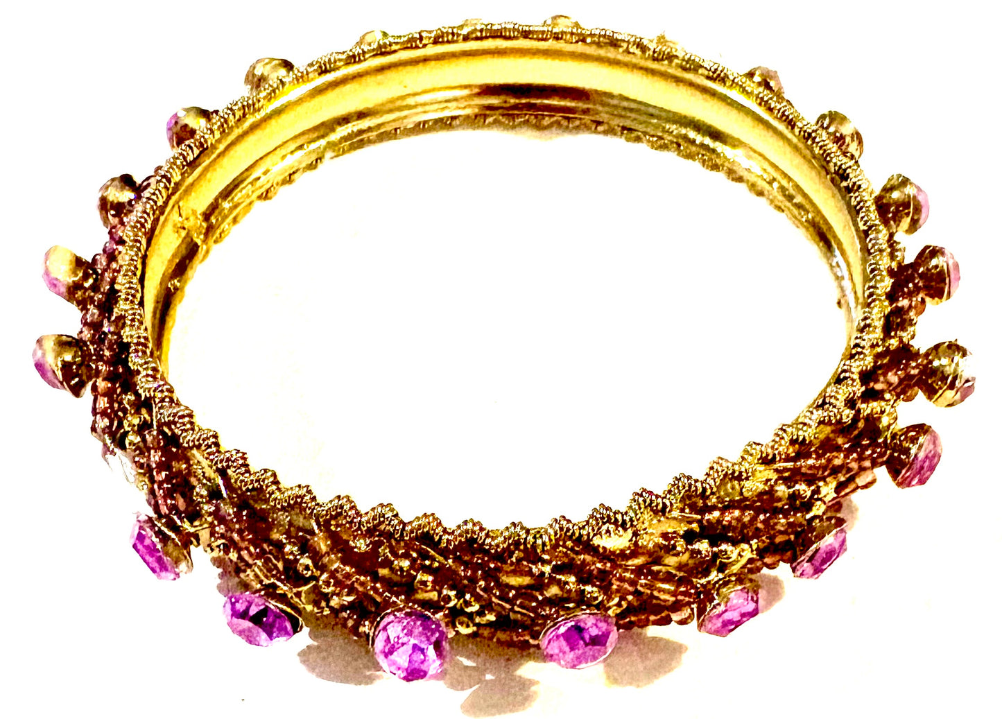 Bracelet - gold coloured bangle, purple style 5