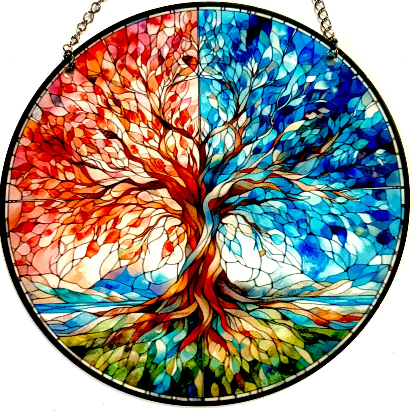 Tree of life Suncatcher - autumn/winter 1/2 pink/ 1/2blue twisted trunk style 19
