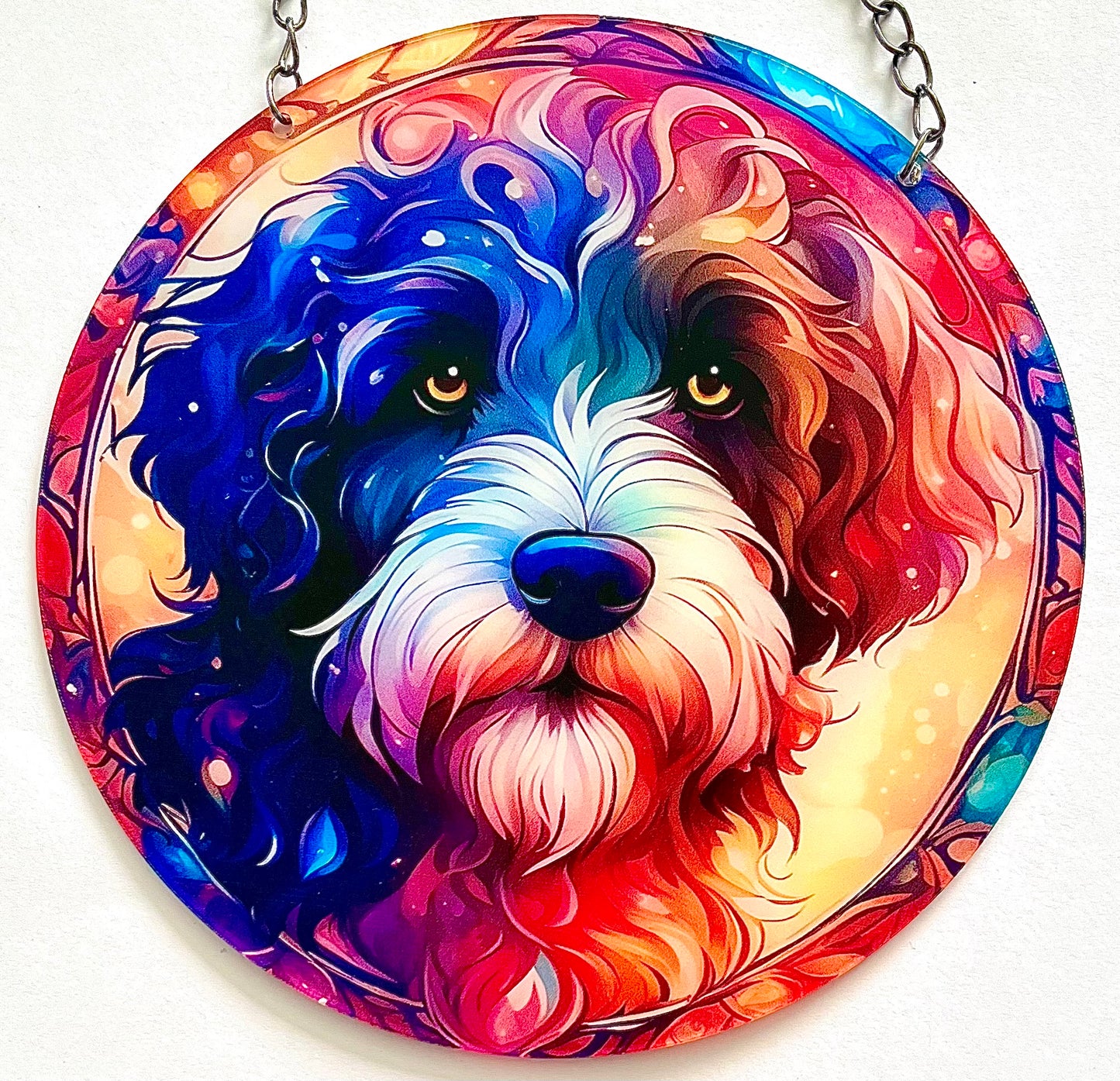 Dog Suncatcher - Bearded Collie (b/w)