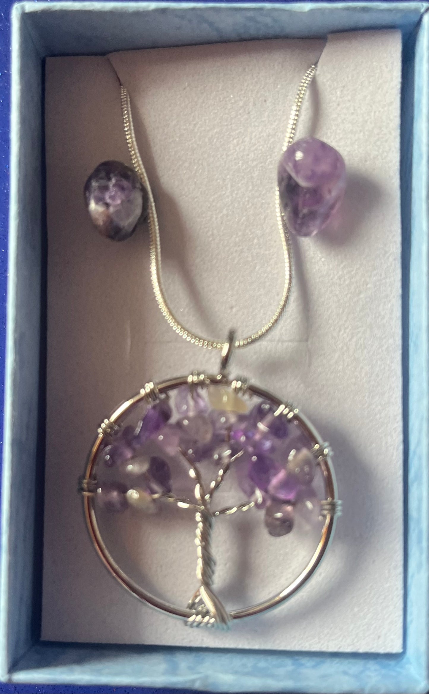 Amethyst tree of life jewellery gift set
