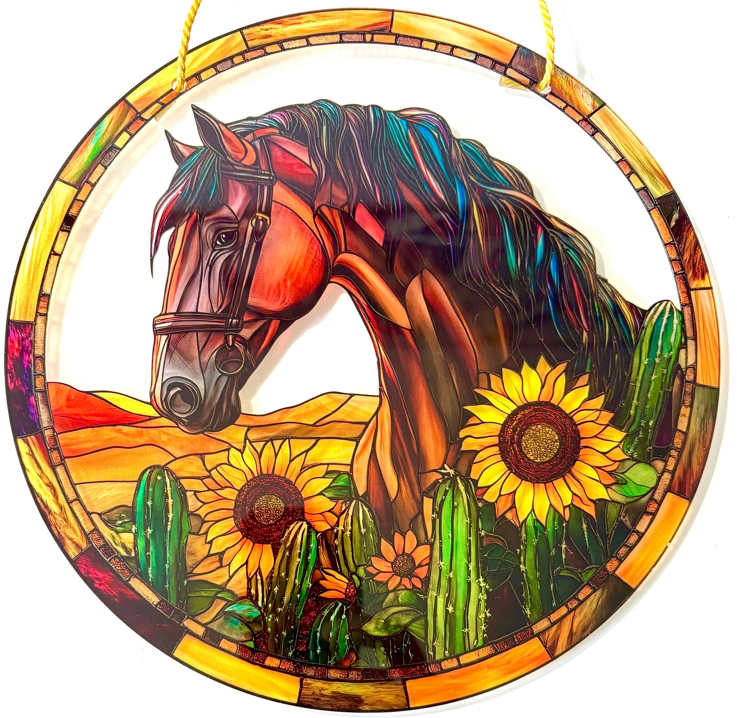 Horse - 9" Suncatcher- chestnut in sunflowers