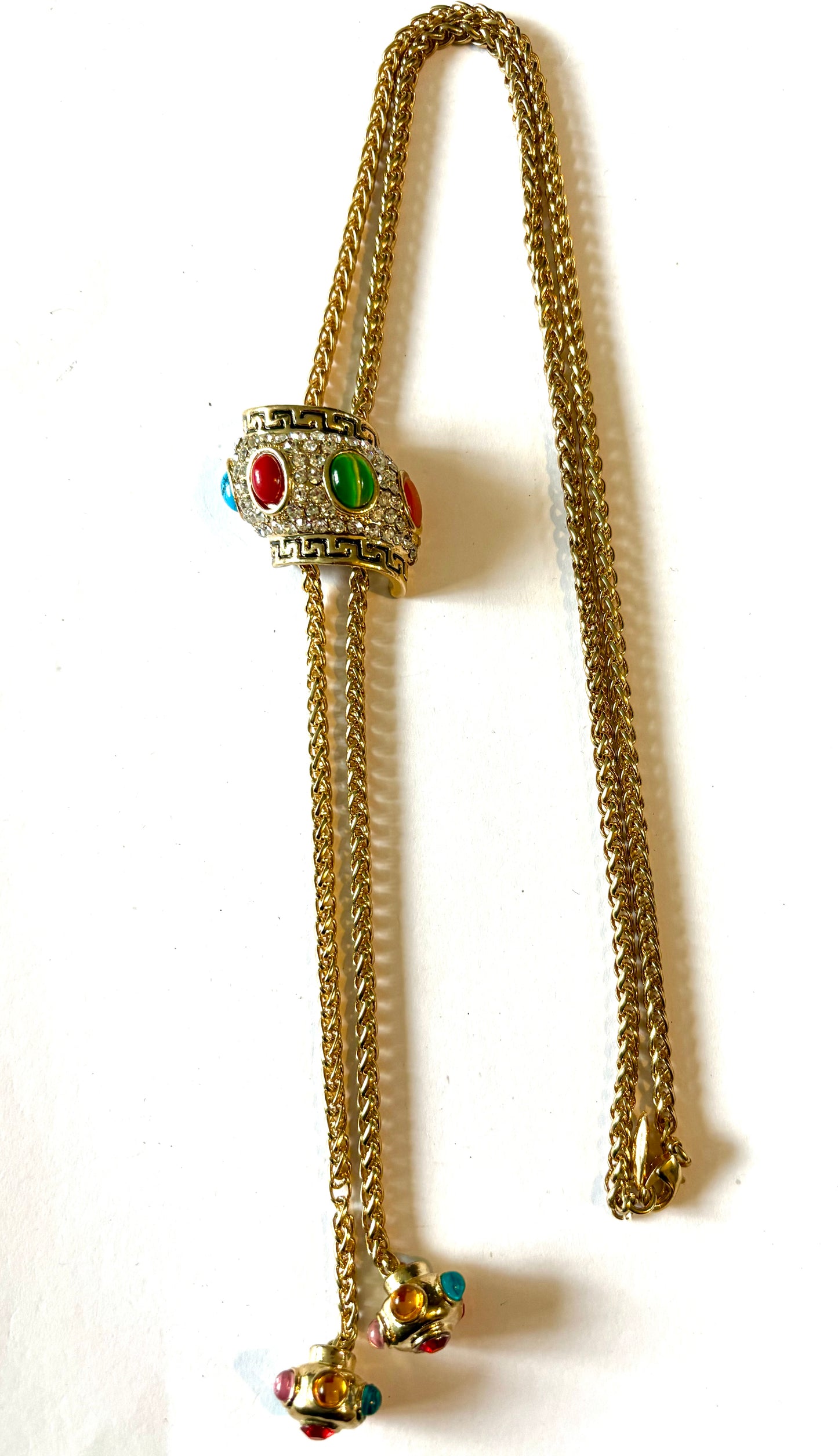 Necklace - gold colour metal extendable necklace red/ green/ multicoloured. Style 35