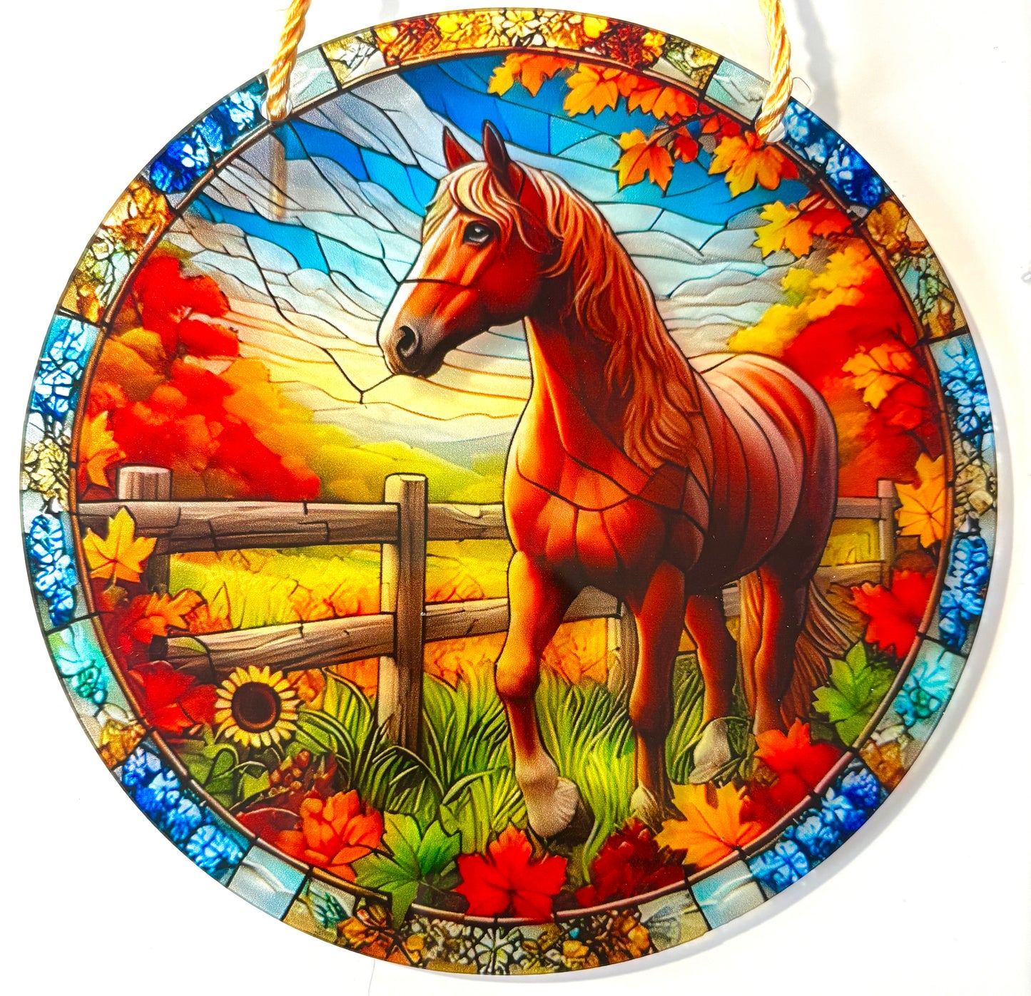 Horse - 6" Suncatcher - brown in flower field