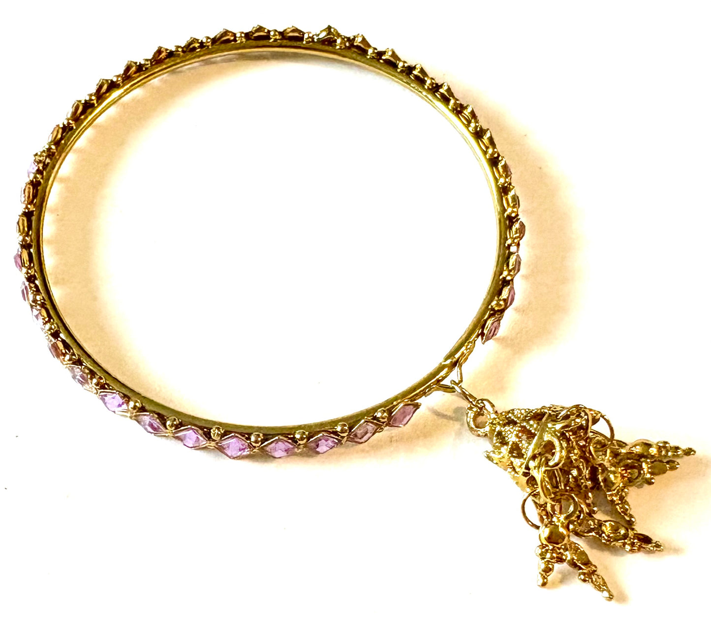 Bracelet - gold coloured bangle/ lilac with charm style 22