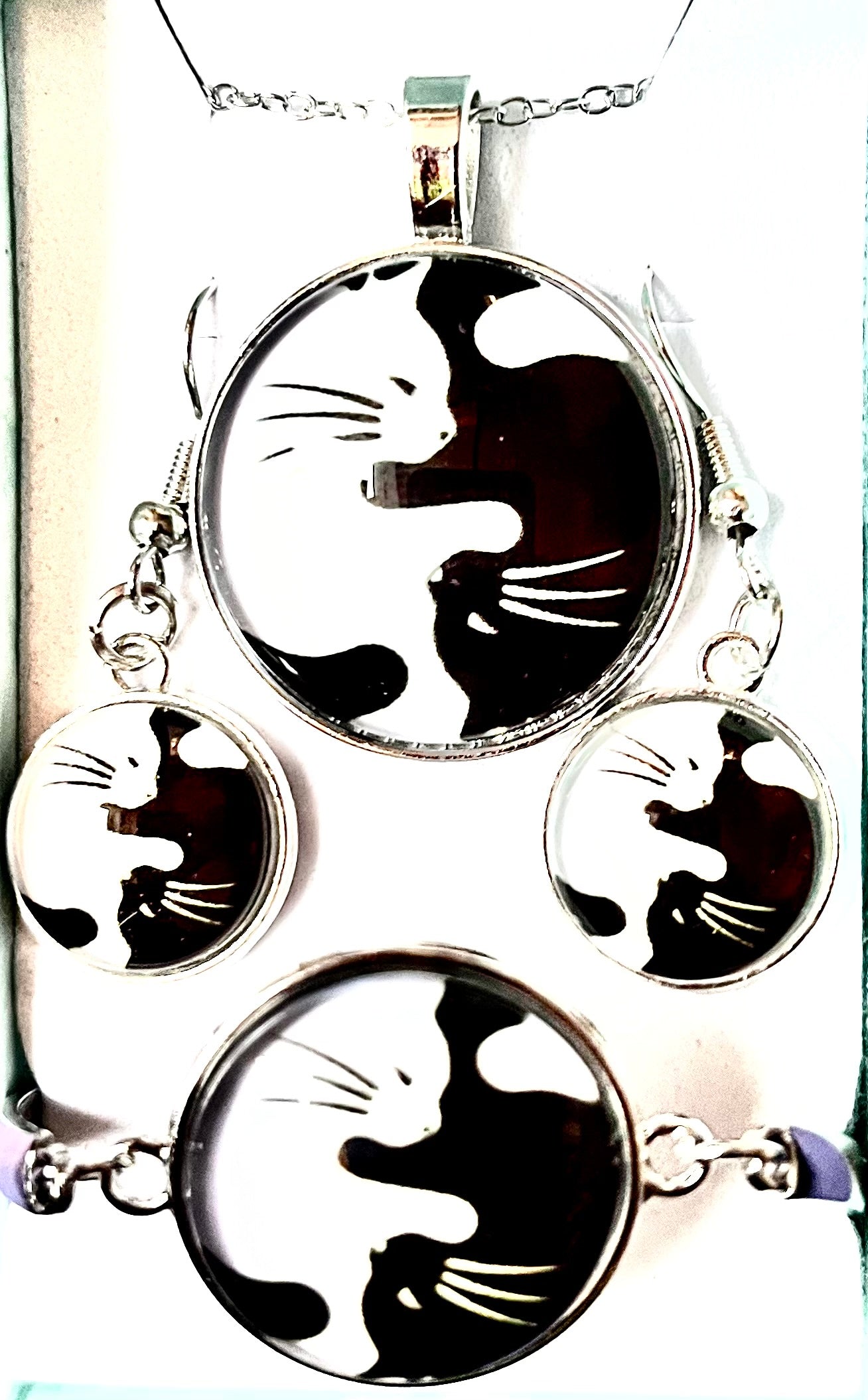 3pc jewellery set - black / white cat
