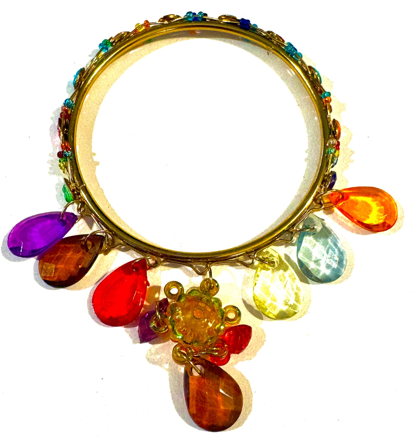 Bracelet - gold coloured bangle, multicoloured charms style 6