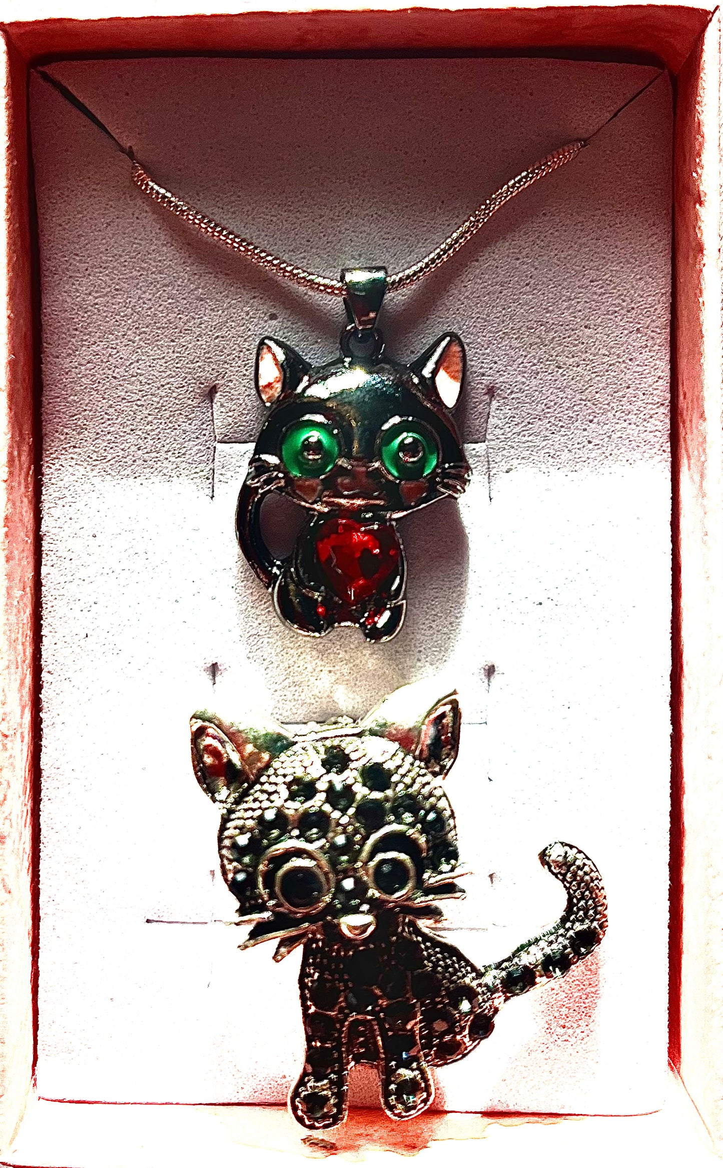 Cat necklace/ brooch jewellery gift set