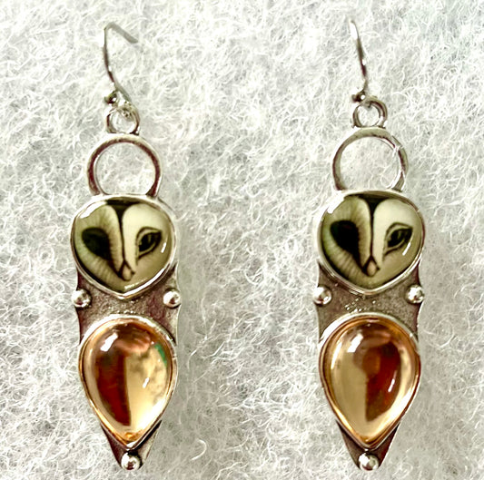 Earrings - Owls  ( citrine coloured)