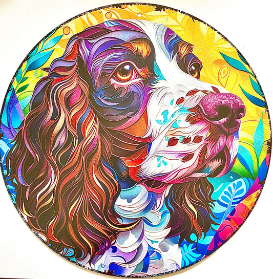 Dog - springer spaniel ( brown/ white) tinplate sign