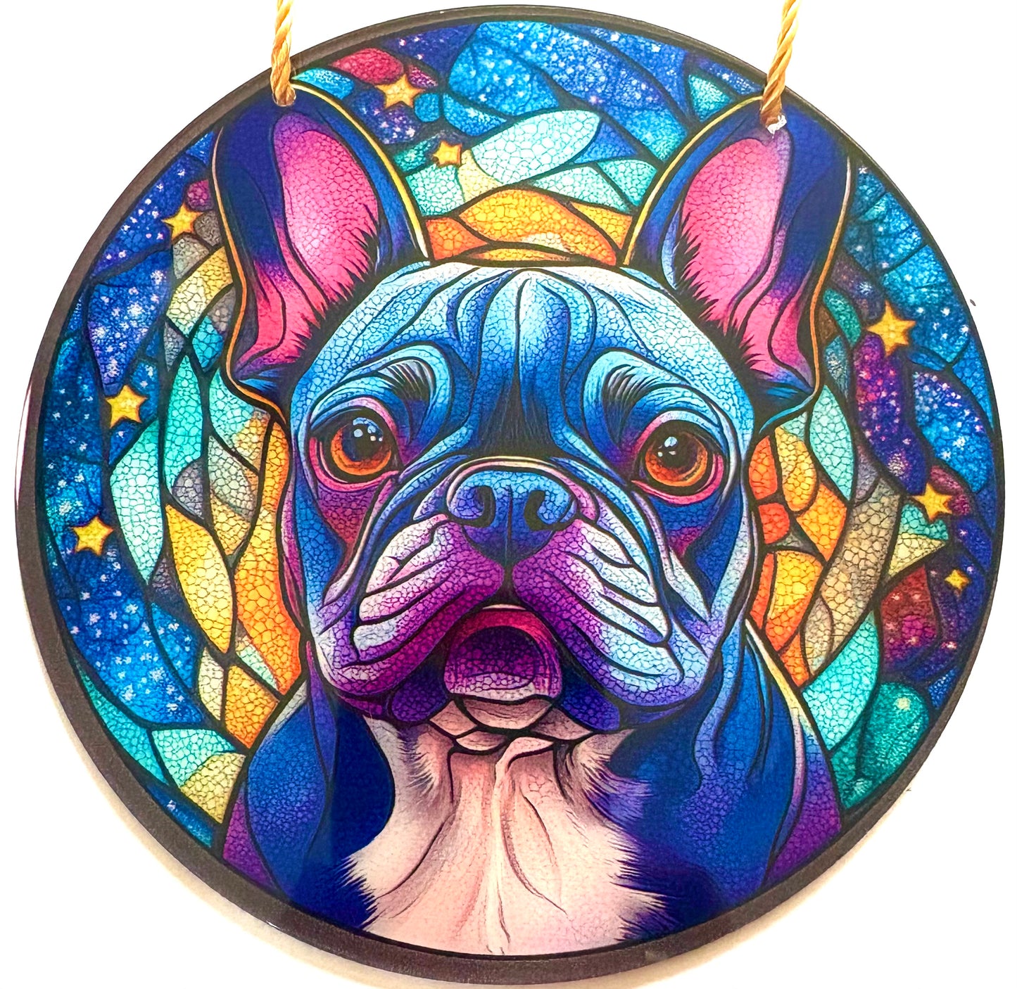 Dog -suncatcher. French Bulldog blue/pink/white