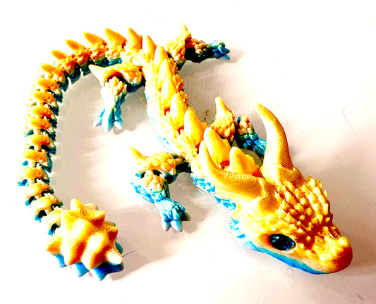 3D Printed Dragon - yellow/mint/blue coloured