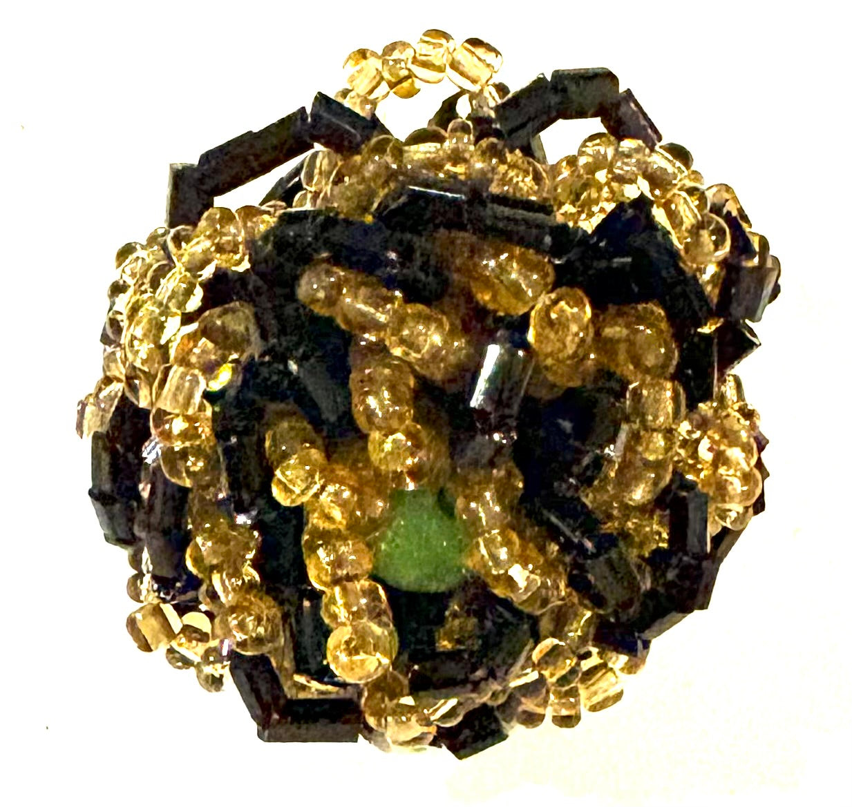 Micro bead flower ring - yellow/black