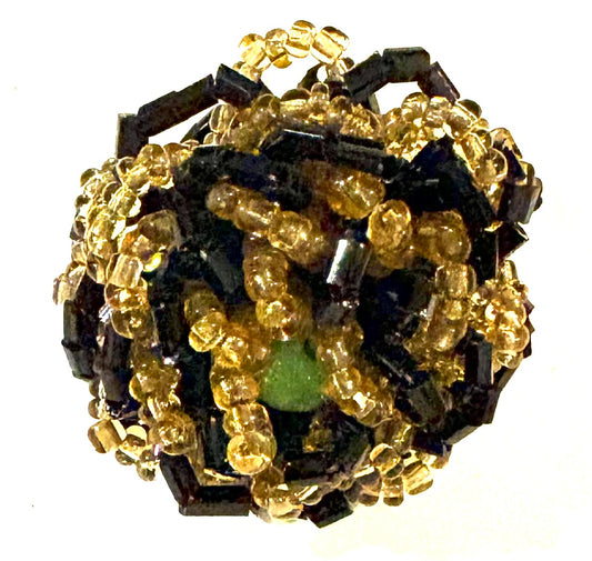 Micro bead flower ring - yellow/black