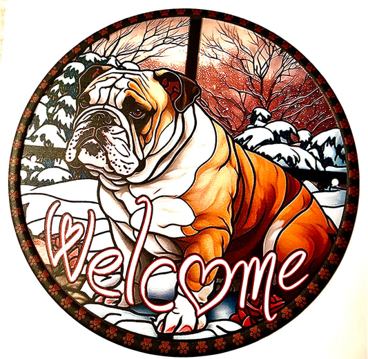 Dog tinplate round sign - Bulldog