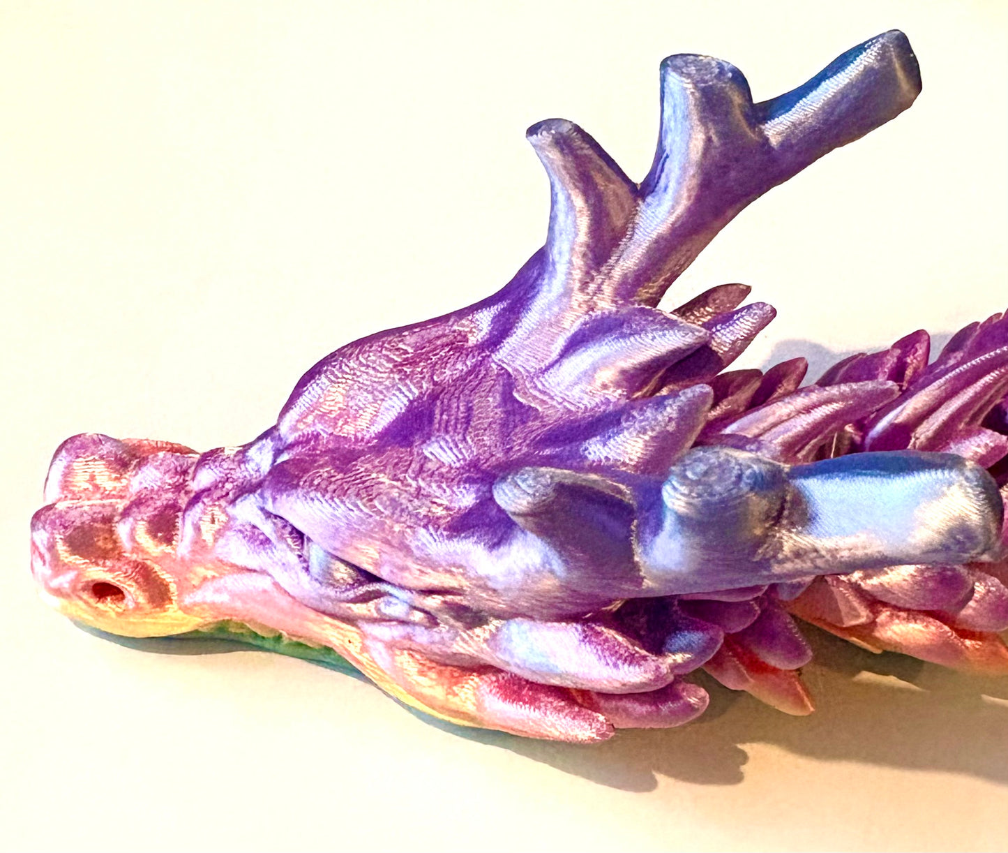 3D printed extra large Dragon - metallic lilac/ pink/yellow/ mint coloured