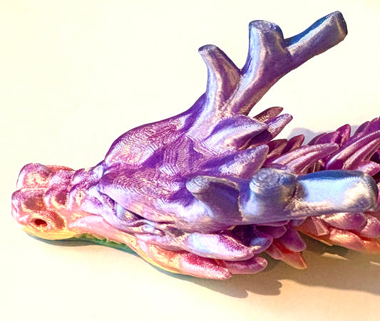 3D printed extra large Dragon - metallic lilac/ pink/yellow/ mint coloured