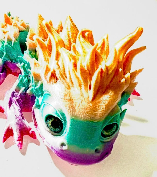 3D printed spiky Dragon - yellow/ mint/ lilac/pink