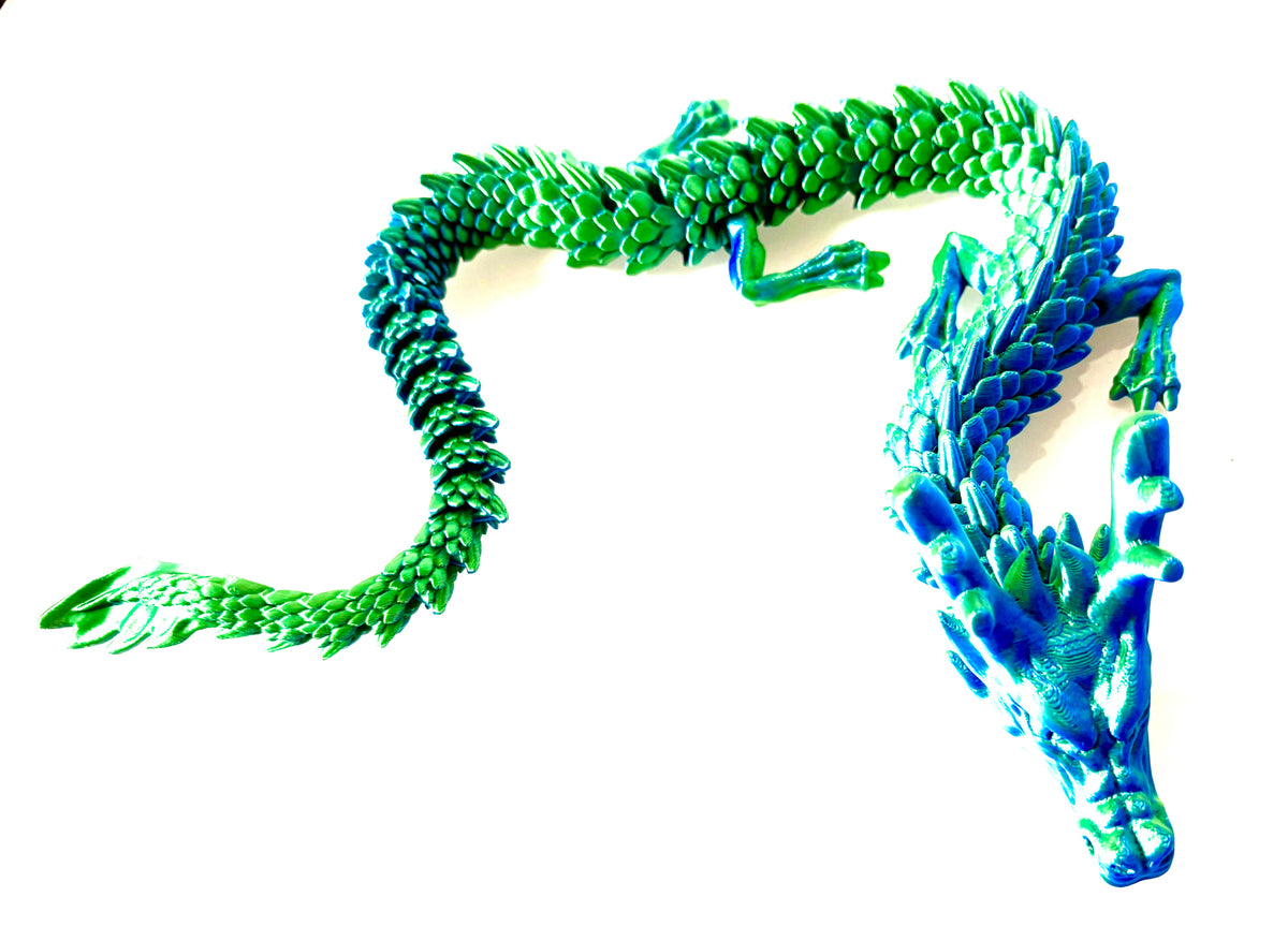 3D Printed Dragon - large, green/ blue coloured