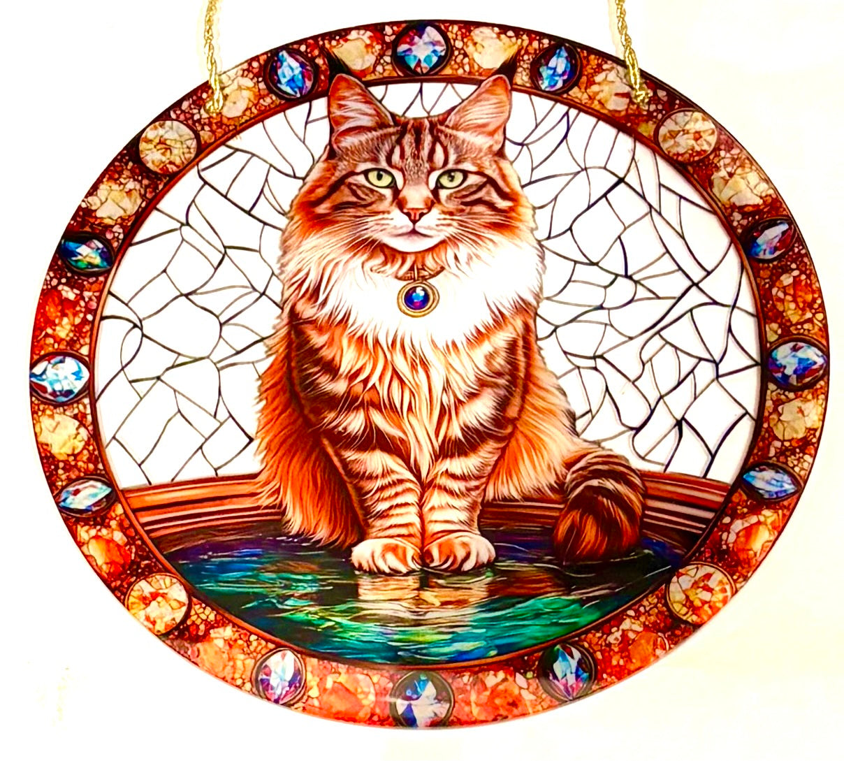 Cat - suncatcher ginger/white