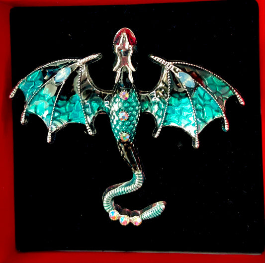 Dragon brooch - teal/ black