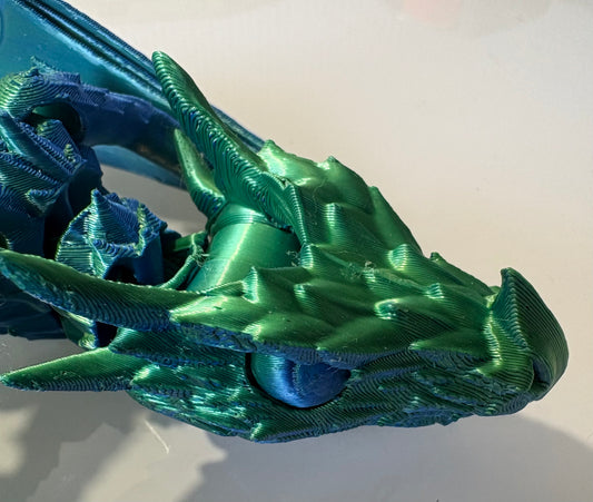 3D printed Flying Dragon - metallic, holographic, green coloured