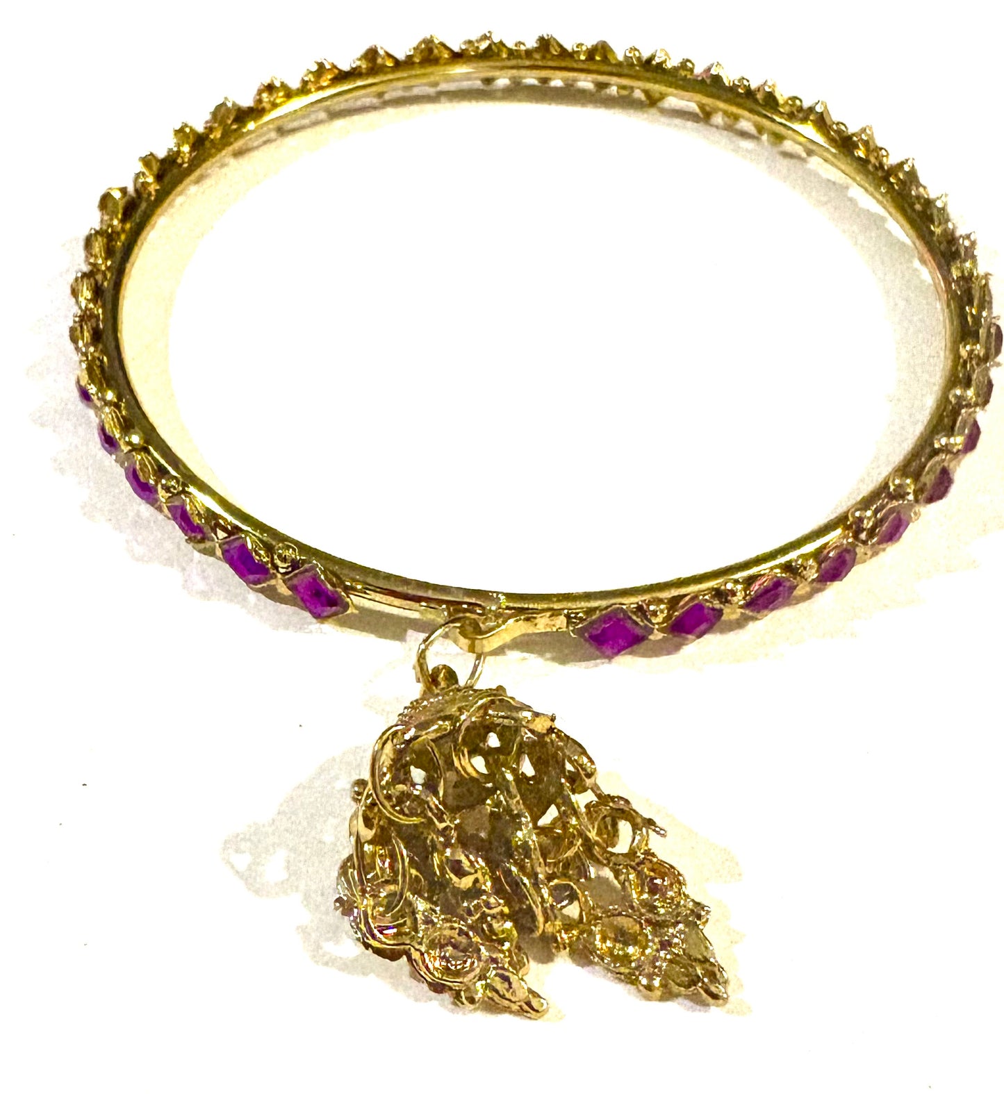 Bracelet - gold coloured bangle, purple with charm style 16